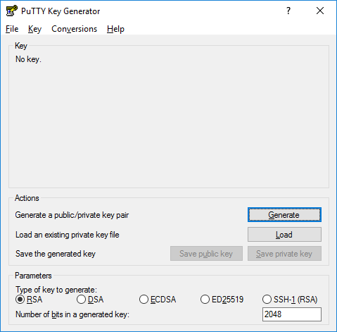 PuTTY saved-sessions list after loading a previously stored remote host